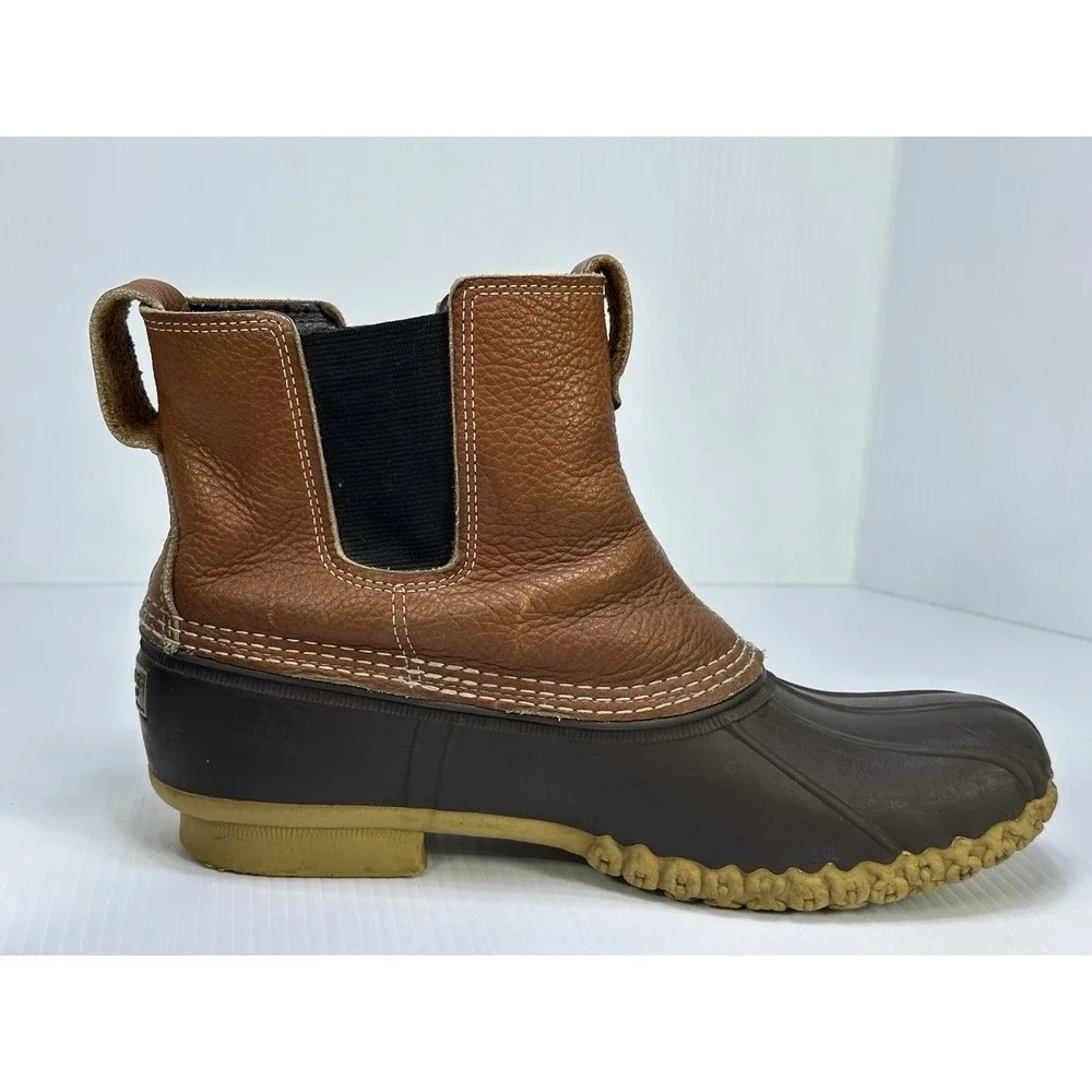 LL Bean Men 12 M Chelsea Bean Boots Tumbled Leather Duck Boots USA Brown